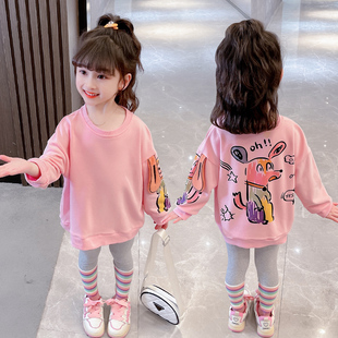 时髦洋气时尚 中小童女薄款 2023春款 裤 子 女卡通狗卫衣套装 韩系童装