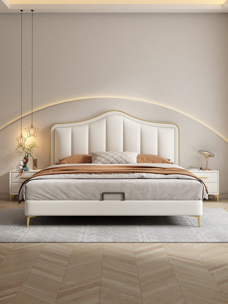 索菲亚真皮床主卧1米8储物皮床简约现代1米5轻奢免洗科技布床实木