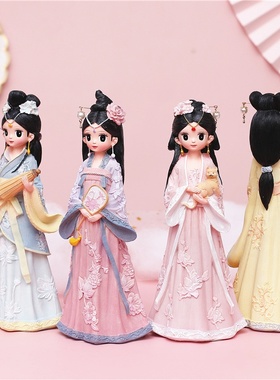 国潮古风少女摆件可爱汉服女孩手办创意礼品家居装饰摆件旅游景区