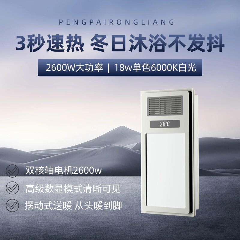 浪鲸风暖浴霸照明排气扇一体卫生暖换气暖风机2025年新款间浴室取