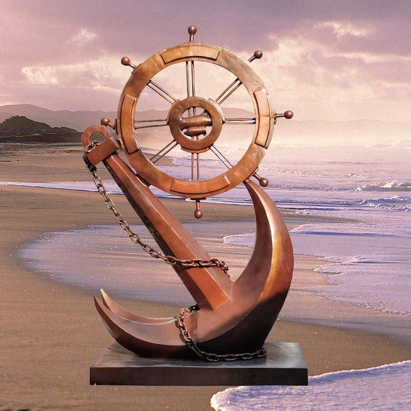 玻璃钢仿真船锚雕塑铸铜大型码头渡口海景户外海边船舵装饰摆件