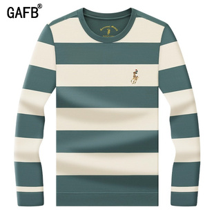 撞色条纹宽松爸爸Polo衫 GAFB长袖 轻奢舒适男士 T恤男2025秋季 新款
