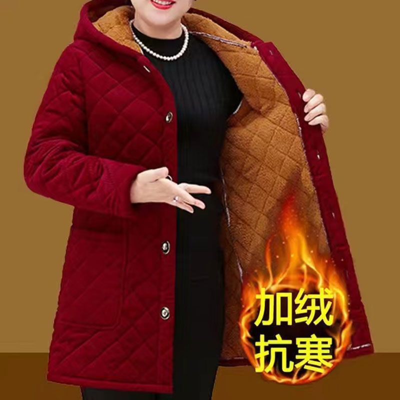 四川省省服罩衣女冬加绒加厚中款棉服中老年宽松厨房保暖围裙棉袄