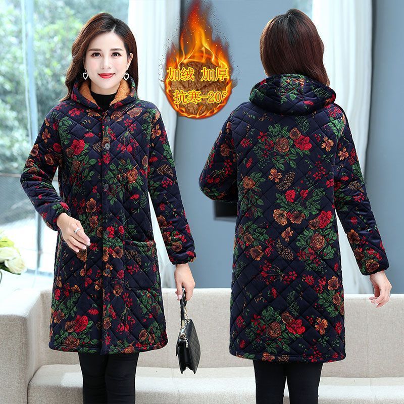 四川省服冬季女装加绒加厚罩衣灯芯绒中长款保暖棉工作服大码棉服