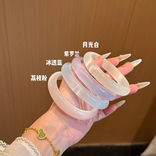白月光猫眼石手镯高品质冰种玉髓高透平安镯荔枝粉紫罗兰玉镯女款