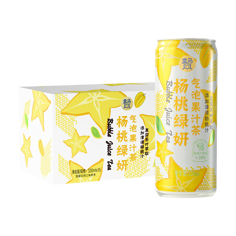 盒马 杨桃绿妍气泡果汁茶 330ml*15罐