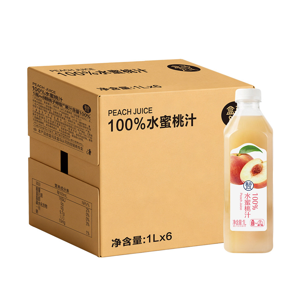 盒马 100%水蜜桃汁 1L*6瓶图片