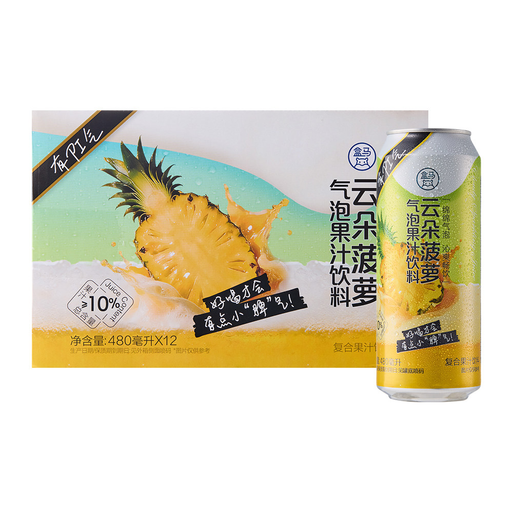 盒马 云朵菠萝气泡果汁饮料 480ml*12罐图片