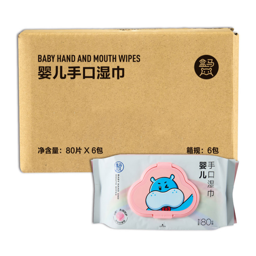 盒马 婴儿手口湿巾 80片*6包宝宝加厚湿巾湿纸巾婴儿亲肤温和