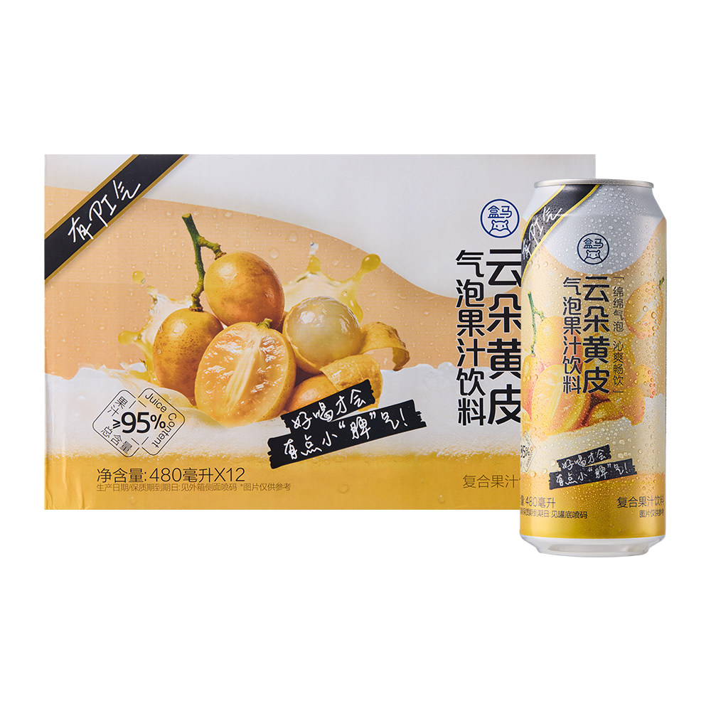 盒马 云朵黄皮气泡果汁饮料 480ml*12罐图片