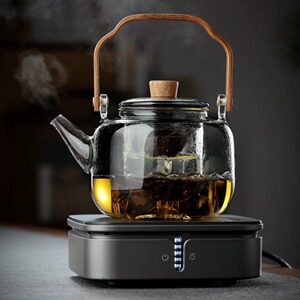 围炉煮茶壶提梁壶 高硼硅玻璃茶壶 胡桃木把煮茶壶双胆蒸煮一体壶