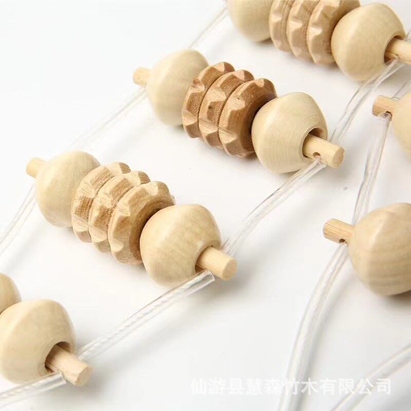 纯手工背部木质拉背条滚轮按摩器后背穴位按摩手动拉背器