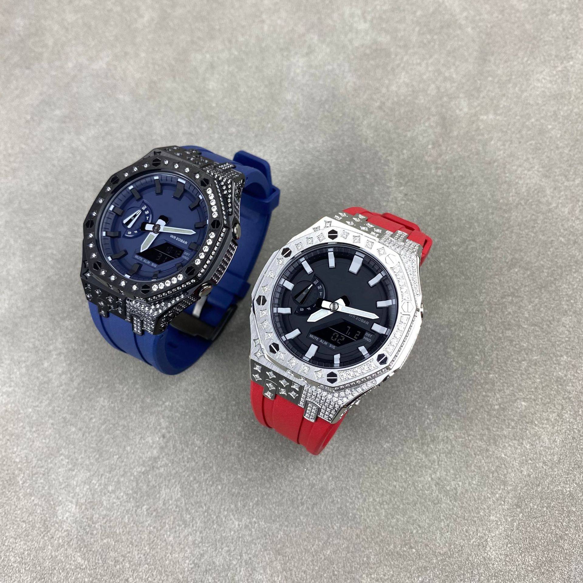 适配卡西欧ga2100农家橡树表壳表带改装配件圈口镶钻表壳解毒公社