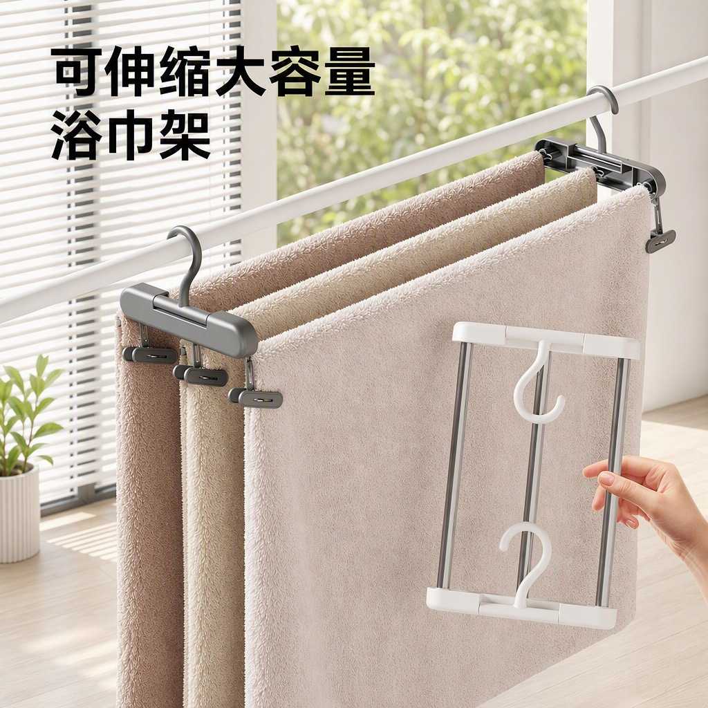 阳台免打孔可伸缩防盗晾衣杆飘窗