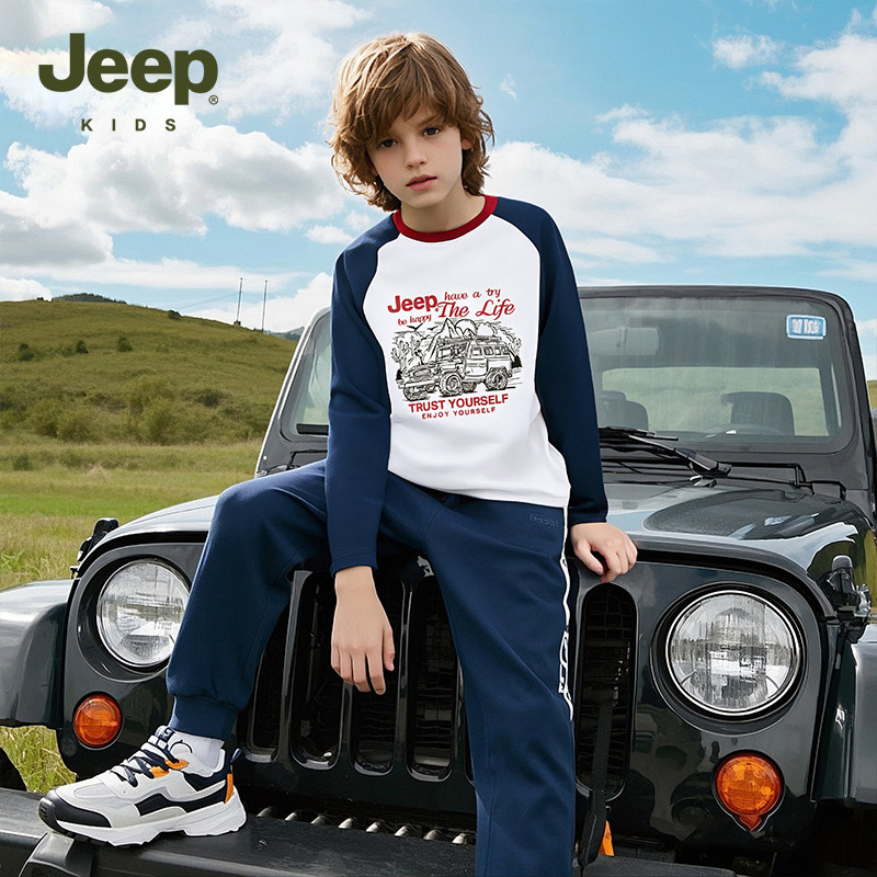 Jeep吉普男童长袖T恤复古越野车