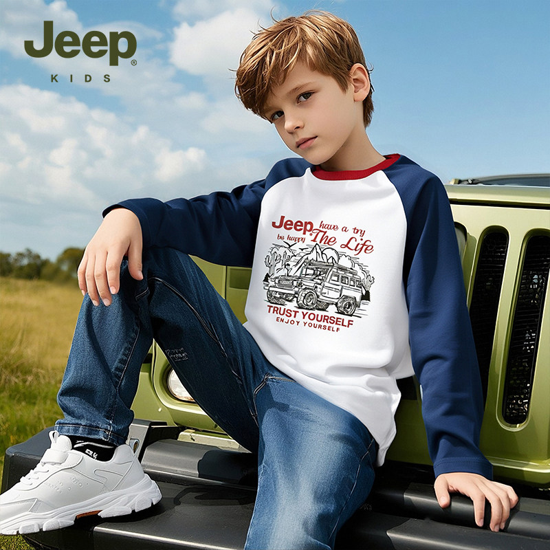 Jeep吉普男童长袖T恤复古越野车