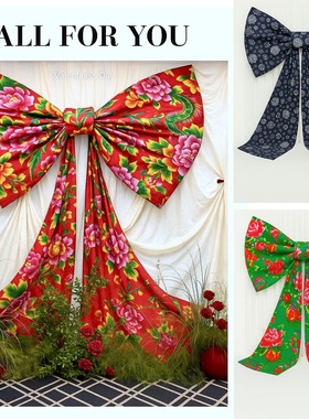 东北冬日传统民俗画布蝴蝶结摆件