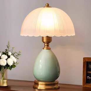 美式床头柜陶瓷台灯复古简约宿舍书桌卧室装饰小夜灯玻璃床头灯