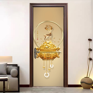 门贴纸木门翻新自粘整张中式新年发财福字卧室旧房门改造装饰贴膜