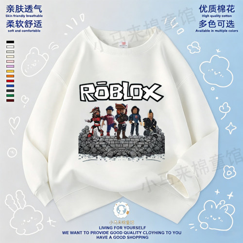 roblox罗布乐思衣服儿童卫衣加绒秋冬男童卡通加厚外套宽松上衣潮