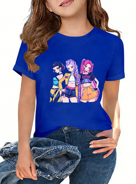 欧美猎魔女团HUNTRX印花亲子装上衣ins风男女童t恤短袖中大童童装