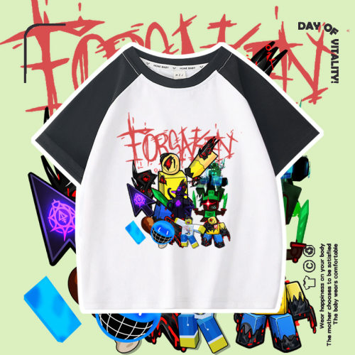 跨境新品forsaken roblox 游戏周边插肩上衣夏装男女儿童短袖夏季