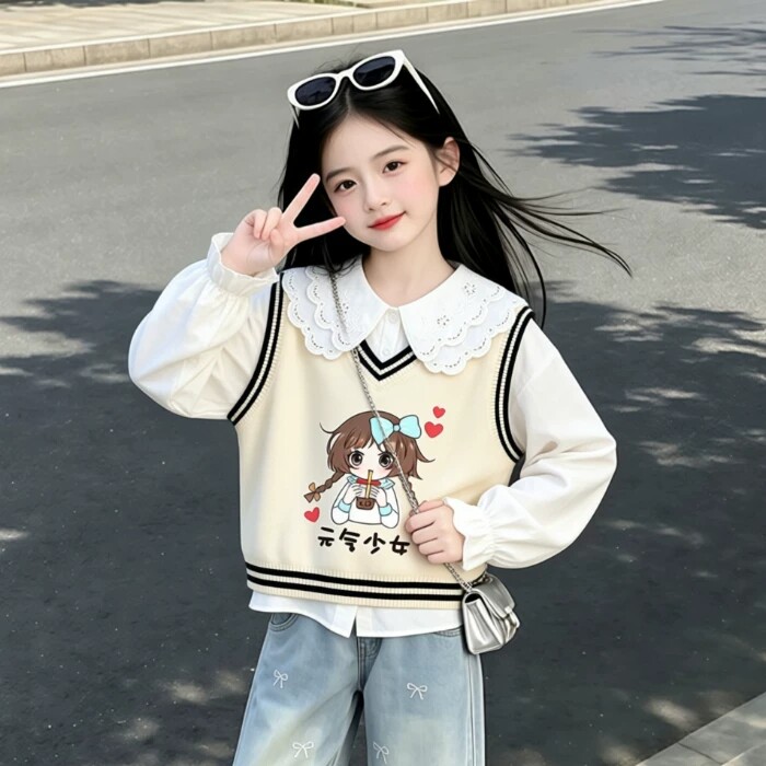 女童马甲韩版春秋女宝宝针织毛衣背心儿童装时髦洋气外穿坎肩上衣