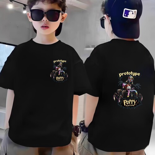 波比游戏poppy playtime prototype 男女童夏装短袖t恤儿童上衣服