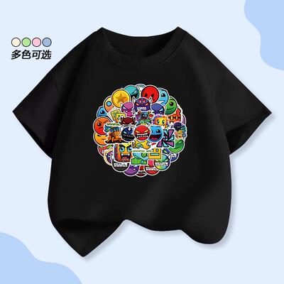 几何冲刺geometry dash卡通短袖t恤新款儿童夏装中大童男女童上衣