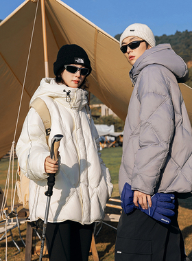 AXWD羽绒服男女同款2025新款短款时尚连帽菱形格情侣装加厚外套潮