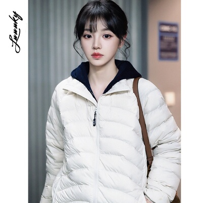 田曦薇同款白色立领轻薄排骨羽绒服女2025新款宽松百搭小个子外套