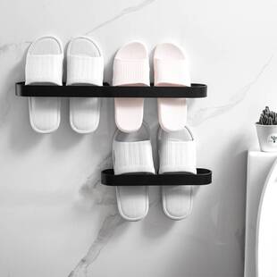 浴室拖鞋架壁挂式 黑色厕所进门卫生间墙上鞋托架 免打孔放鞋收纳