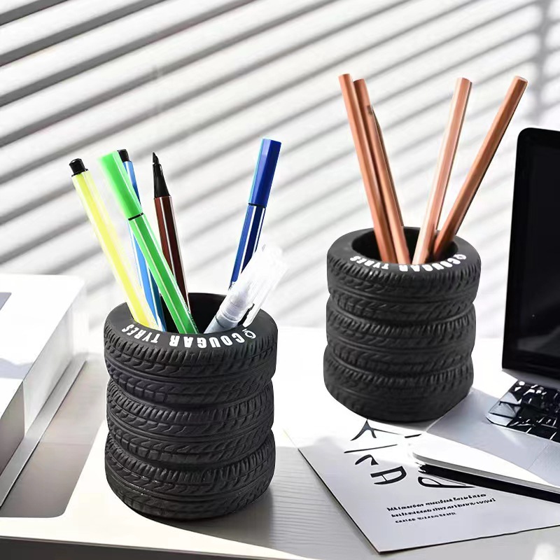 轮胎笔筒办公室桌面摆件创意学生多功能收纳筒小众高级感装饰笔筒