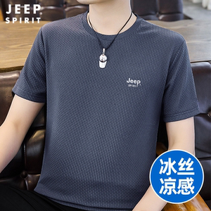 品牌男士T短袖t恤2024新款条纹休闲高端复古冰丝体桖汗衫纯色简约