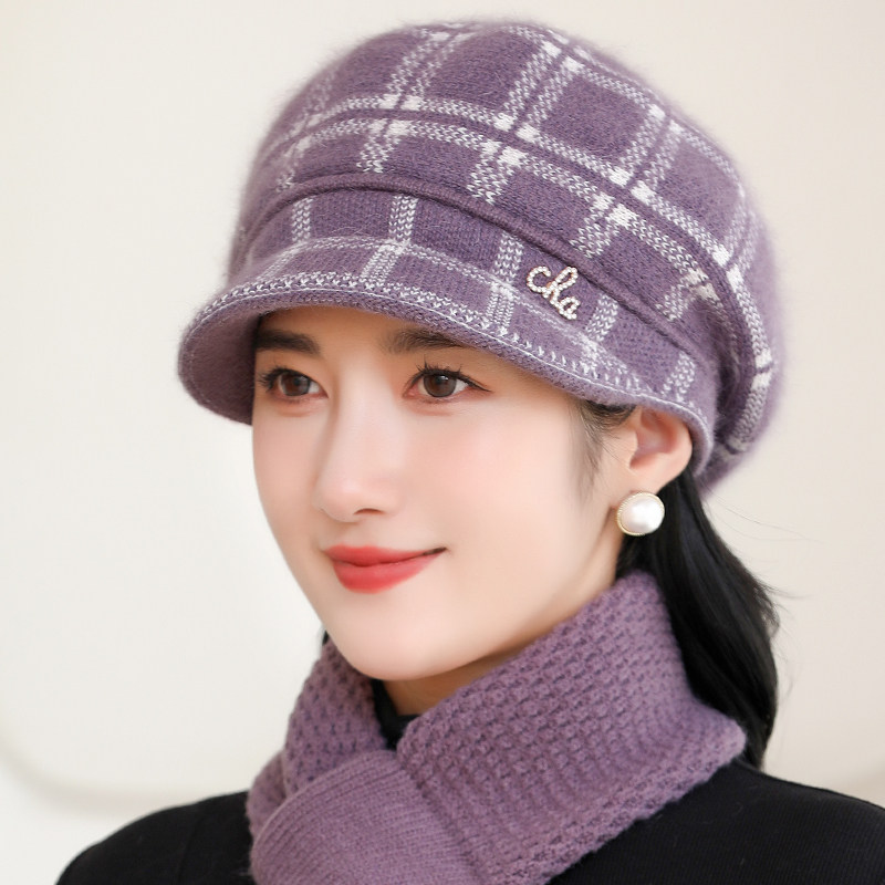 中老年人帽子女冬季妈妈洋气冬天时尚格纹加绒保暖鸭舌针织毛线帽,服饰配件/皮带/帽子/围巾,帽子,淘宝优惠券,粉丝福利购,淘宝优惠卷