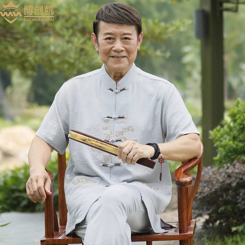 中老年唐装男短袖爸爸装夏装中国风爷爷棉麻套装老人夏天休闲衣服