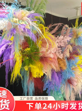 仿真烟花造景龙须草仿真花羽毛孔雀草蓬蓬草仿生芦苇布置商场美陈