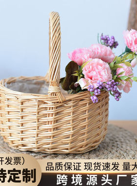 花篮藤编手提篮子插花绿植柳编竹编鸡蛋收纳筐子家居编织藤艺植物