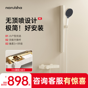 naruisha纳瑞沙N5奶白色简易花洒套装无顶喷淋浴浴缸龙头枪灰