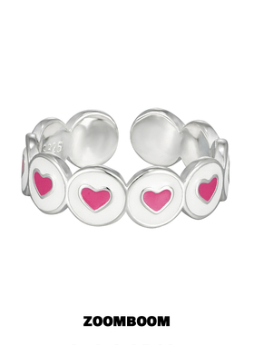 ZOOMBOOM 925纯银滴油粉色爱心开口戒指女甜美日韩可调节指环