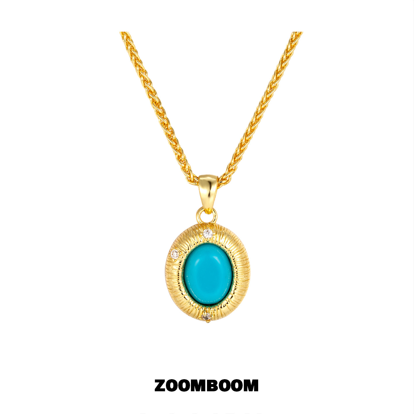 ZOOMB 金色复古蓝松项链女锁骨链中古轻奢椭圆吊坠
