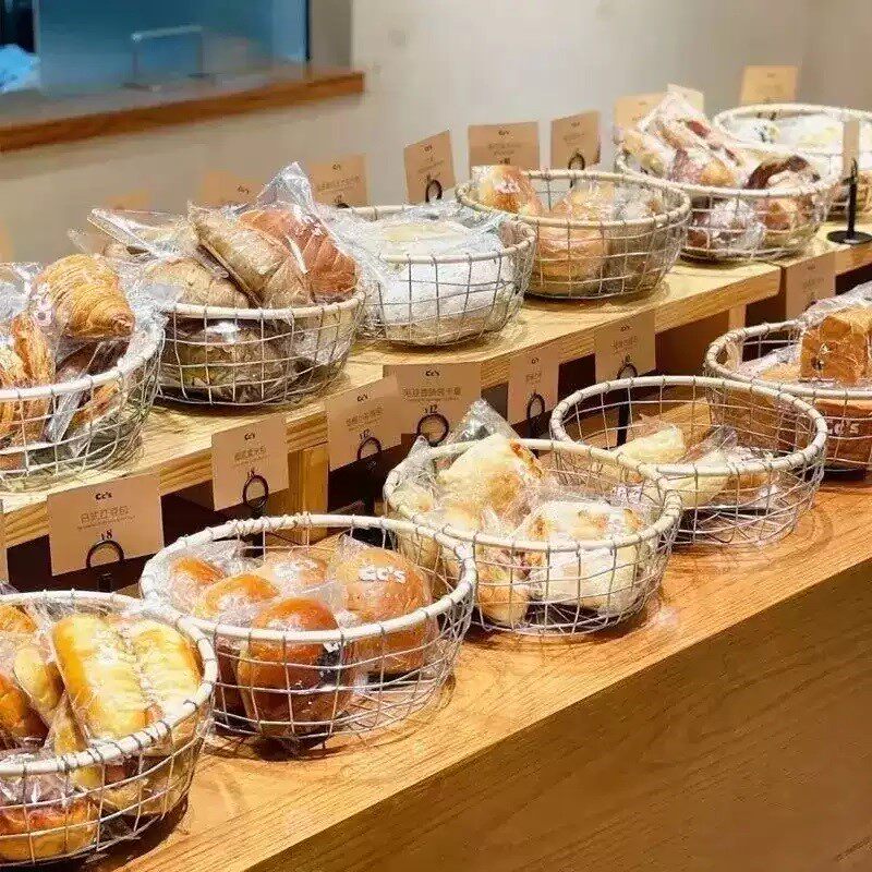 北欧风粗犷铁艺铁丝编织杂物零食桌面鸡蛋筐面包店蔬菜水果收纳篮