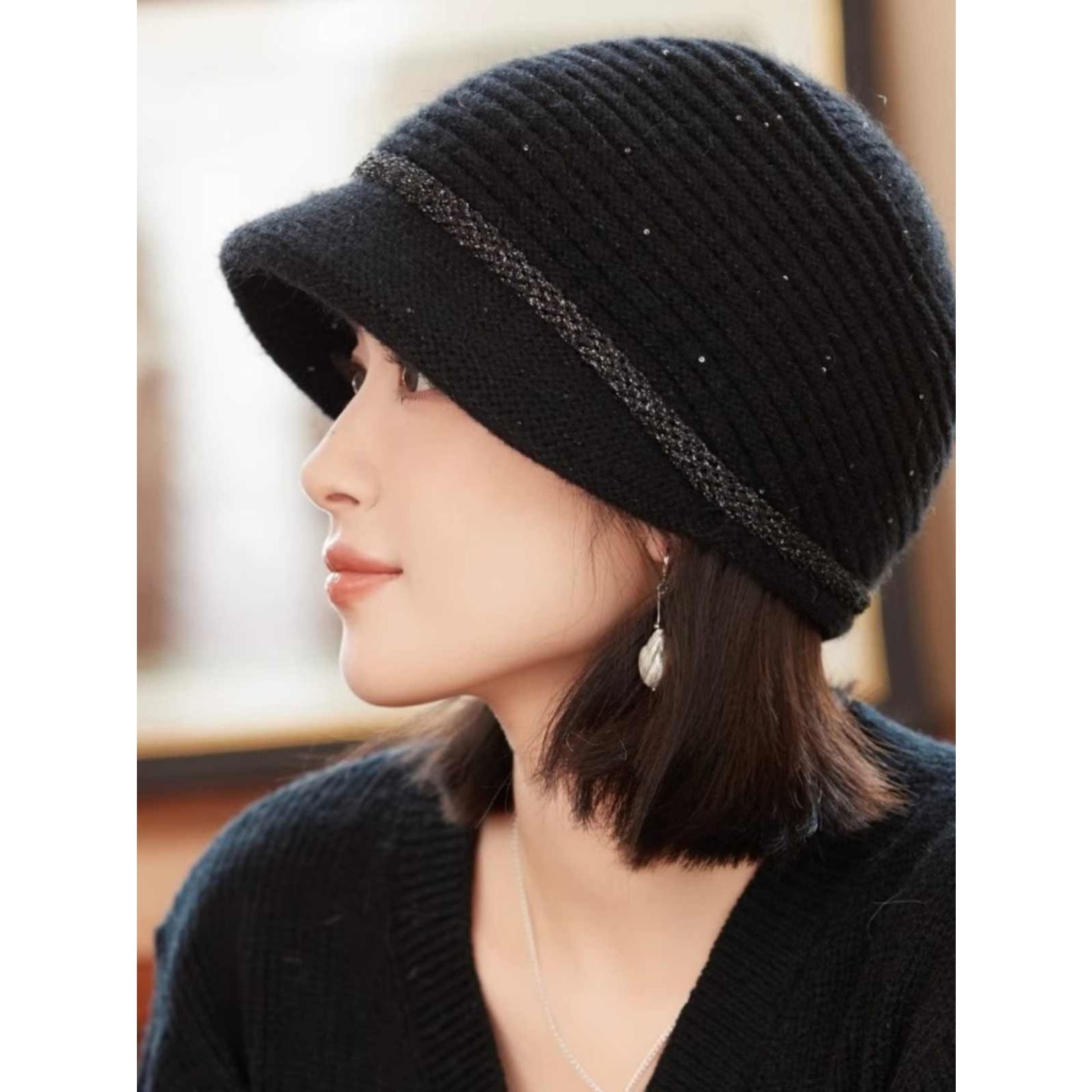 帽子女冬季加绒加厚妈妈帽老太太老年人防寒保暖防风针织毛线盆帽