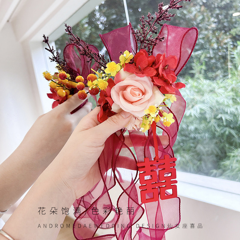 结婚布置仿真花艺窗帘绑带图片