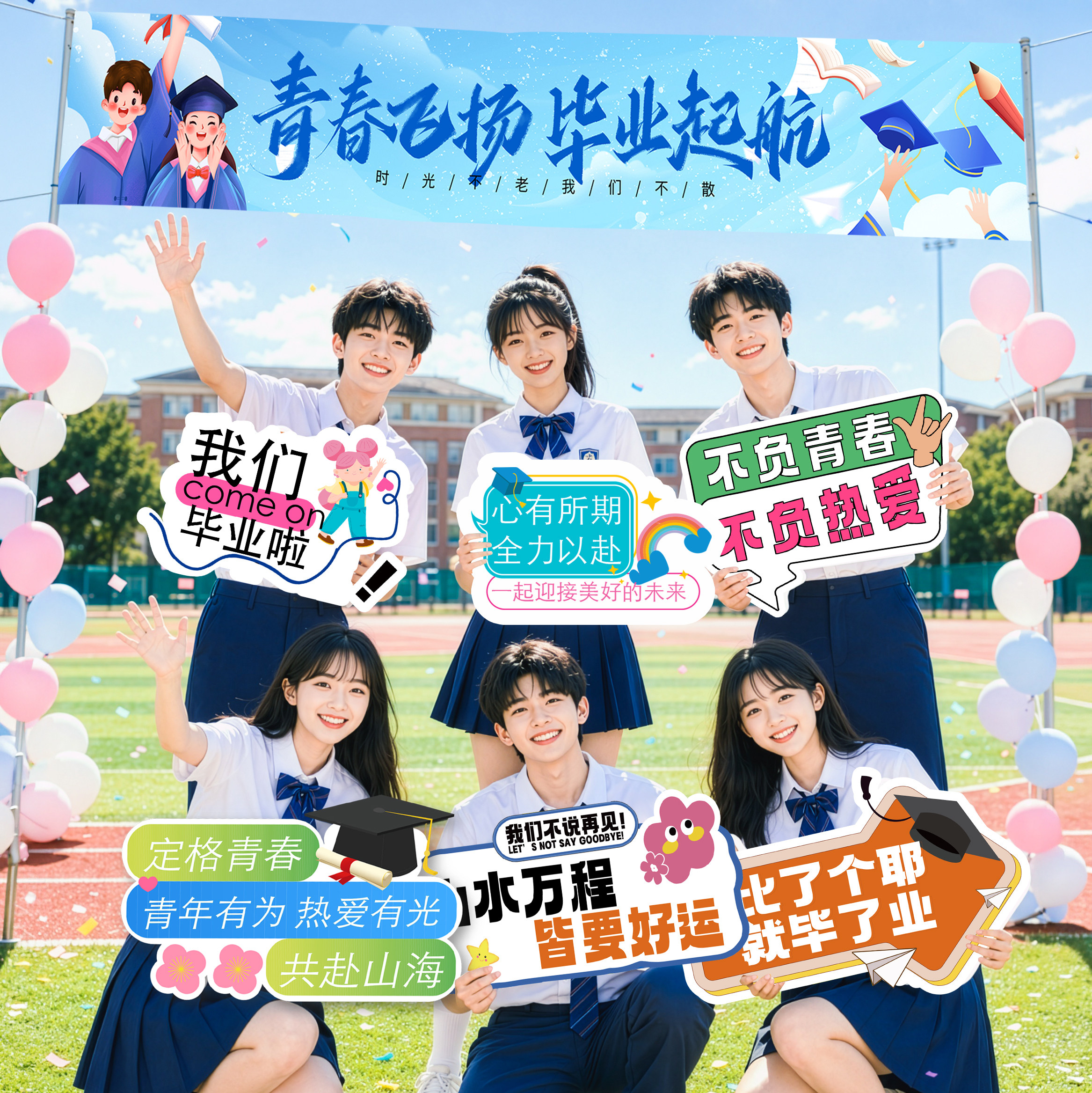 毕业季手举牌场景布置装饰用品学校典礼横幅氛围拍照道具布幔装扮