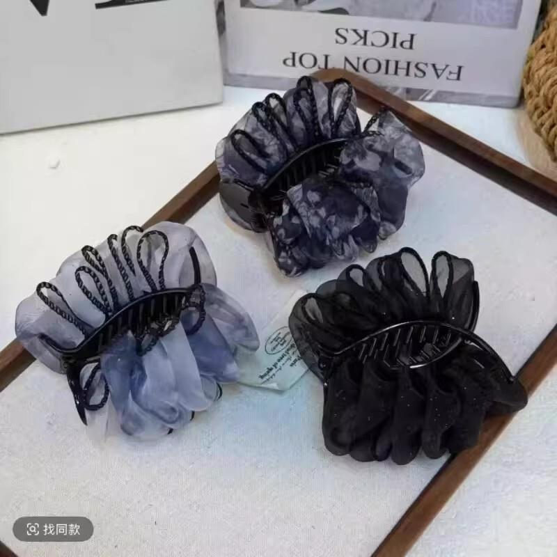 【下单立减50】高定黑纱星芒缀饰奢华优雅气质抓夹式丸子头发夹WB