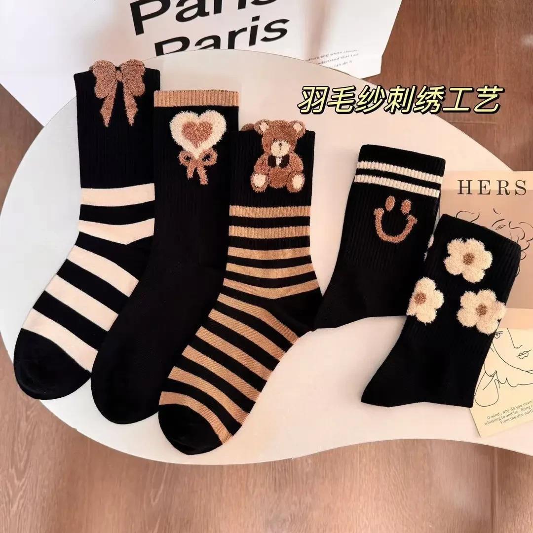 【下单立减50】秋冬笑脸羽毛纱女袜加厚保暖中高筒冬季新款ZP