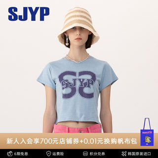 【2024夏季新款】韩国SJYP时尚百搭字母logo修身短款短袖T恤