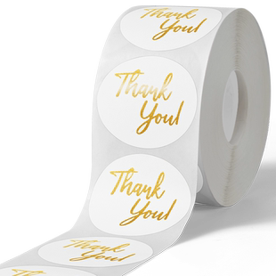 500张/卷透明烫金感谢封口贴thank you礼物装饰包装贴纸大号圆形pvc自粘防水透明标签快递袋外卖防拆不干胶
