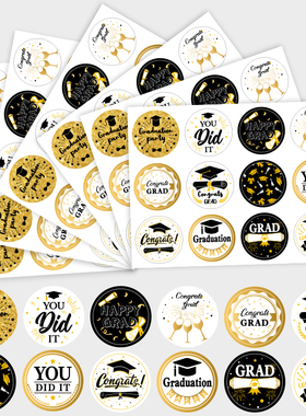 120贴/包英文毕业季贴纸毕业快乐Grad派对庆祝装饰贴纸学士帽证书庆典活动贴纸烘焙礼物装饰不干胶封口贴标签